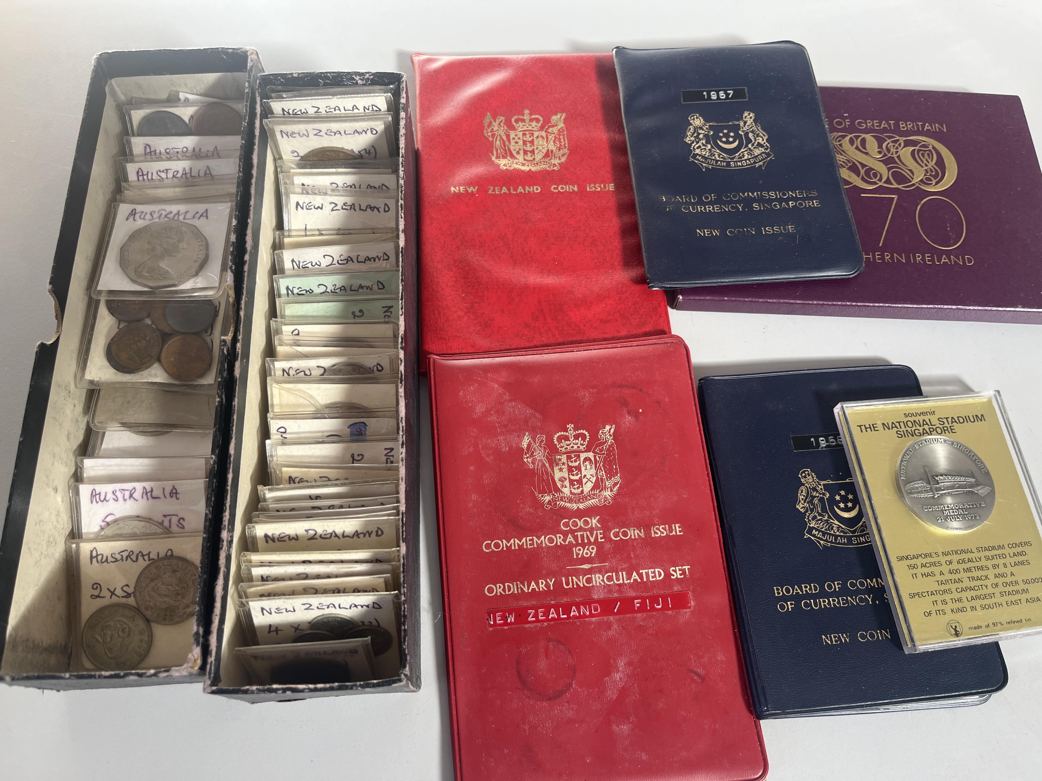 British, Brunei, Australia, New Zealand and world coins, British coins, Victoria to QEII shillings, Brunei; Nine Coronation of Sultan Hassanal Bolkiah commemorative medals, etc., Australia and New Zealand coins, Edward V